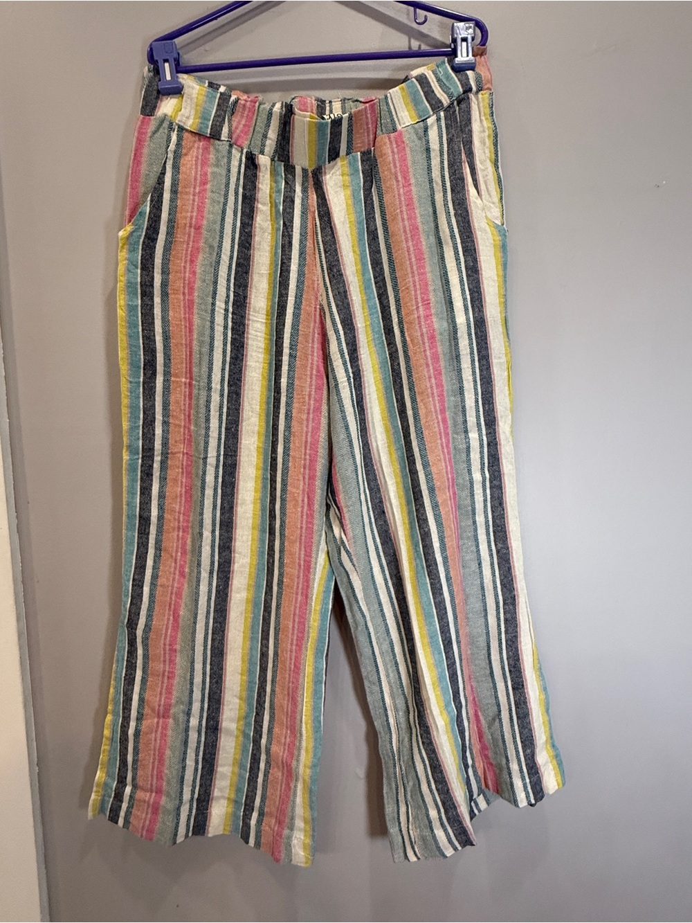 Indigo Rein Multicolor Striped Wide-Leg Pants - Pink, Yellow, Blue, Green, Cream